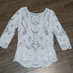 Bridal White lace shear long sleeve shirt sz XS